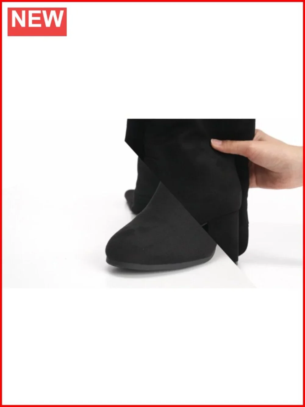 Women's Stretch Faux Suede Thigh High Block Heel Boots Round Toe Pull On